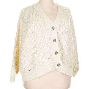 Old Navy XXL Ivory Flecked Wool Blend Cardigan Oversized Chunky Knit Confetti